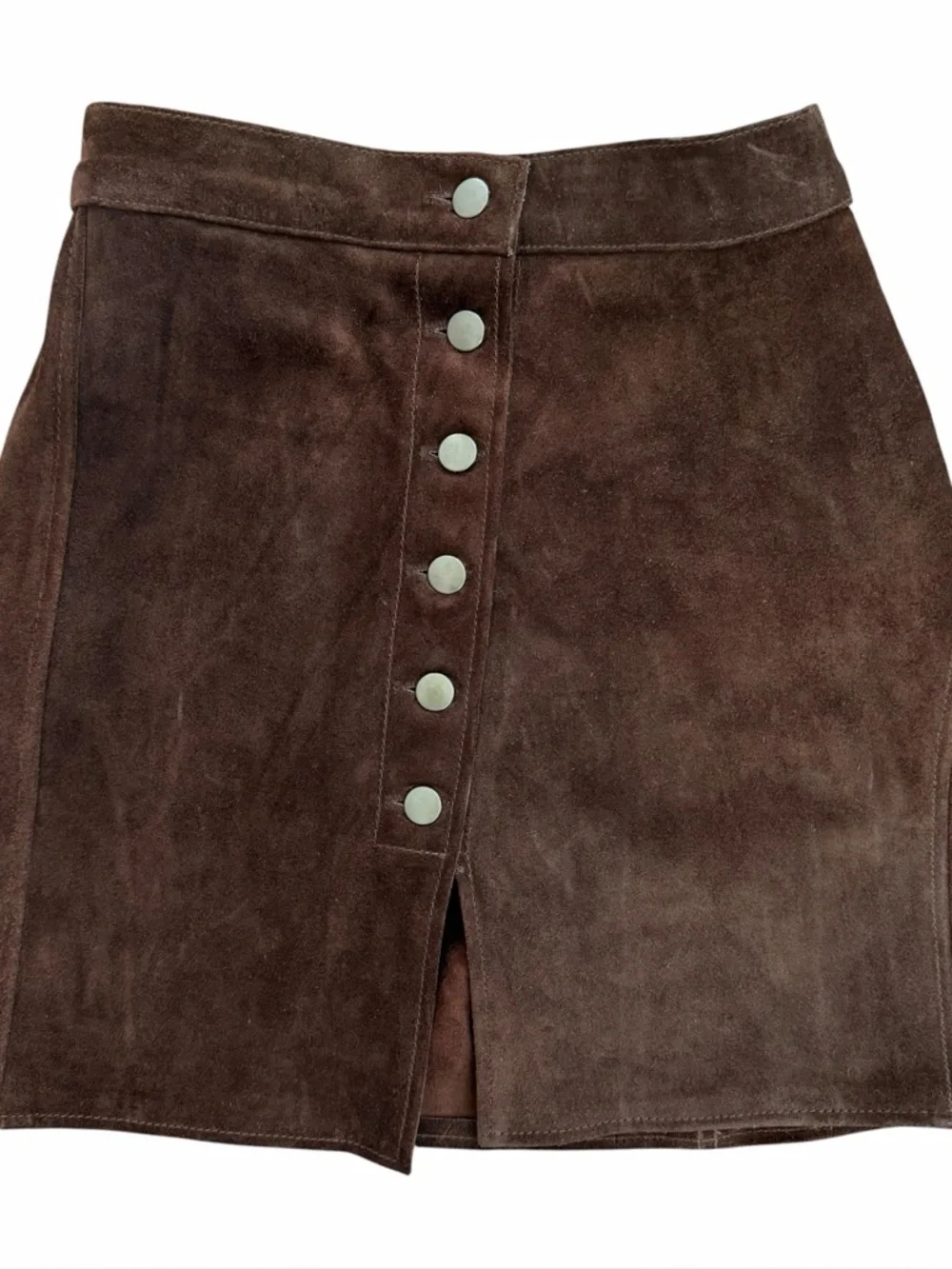 Free People Understated Leather Mini Skirt Brown Suede Button Front Size S - Picture 2 of 5
